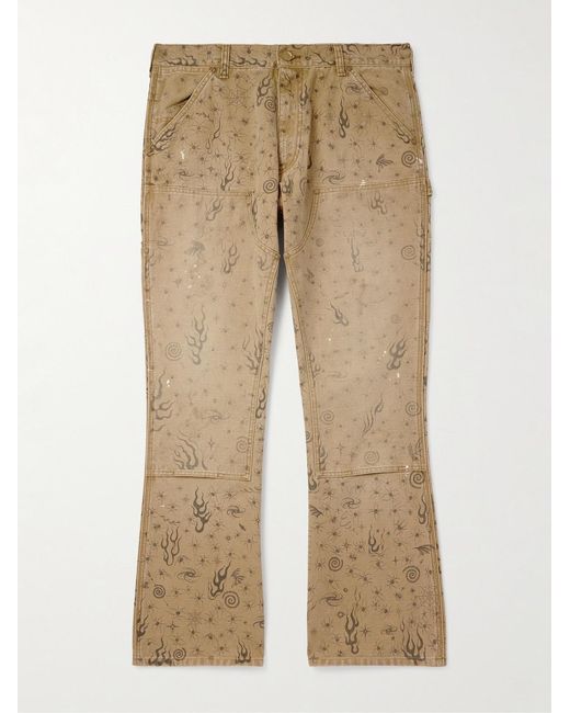 SAINT Mxxxxxx Natural Dr. Woo Bootcut Double-Knee Printed Cotton-Canvas Trousers for men