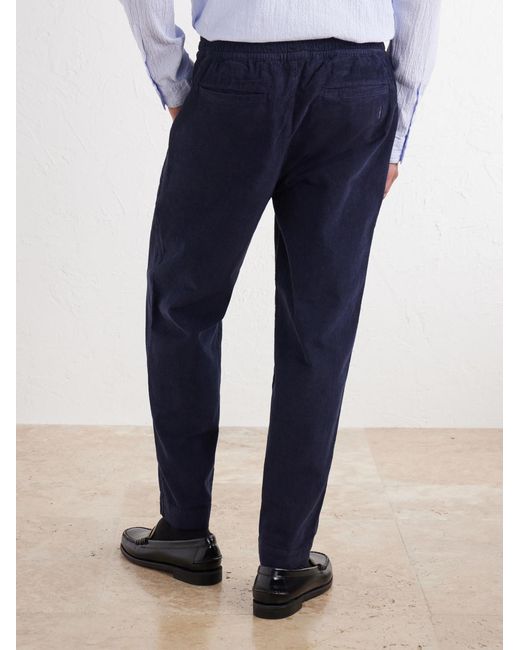 Folk Blue Drawcord Assembly Straight-Leg Brushed Cotton Trousers for men