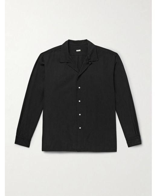 A.PRESSE Black Convertible-Collar Silk And Cotton-Blend Shirt for men