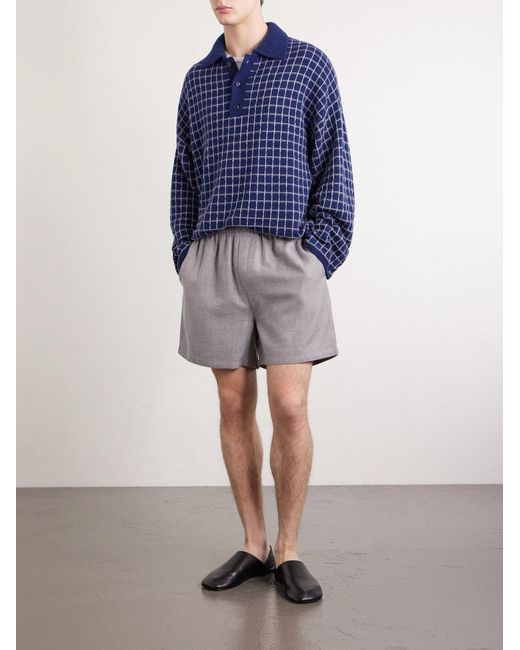 The Elder Statesman Blue Dume Checked Cashmere And Silk-Blend Polo Shirt for men