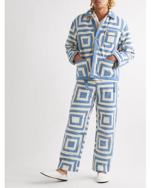 Bode Blue House Steps Reversible Quilted Printed Cotton Jacket for men