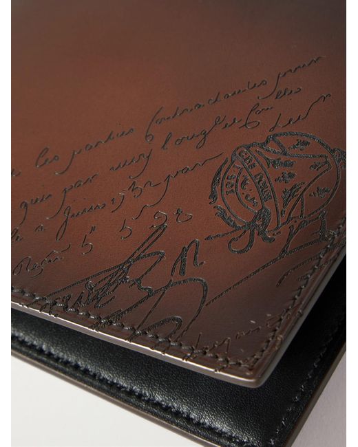 Berluti Brown Figure Scritto Venezia Leather Bifold Wallet With Money Clip for men