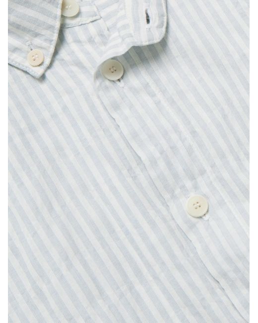 Folk Gestreiftes Hemd aus Seersucker aus einer Baumwollmischung mit Button-Down-Kragen in White für Herren