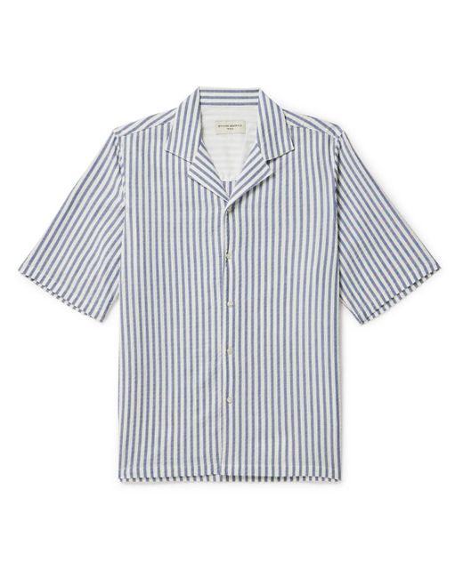 Officine Generale Blue Eren Camp-collar Striped Cotton-blend Seersucker Shirt for men