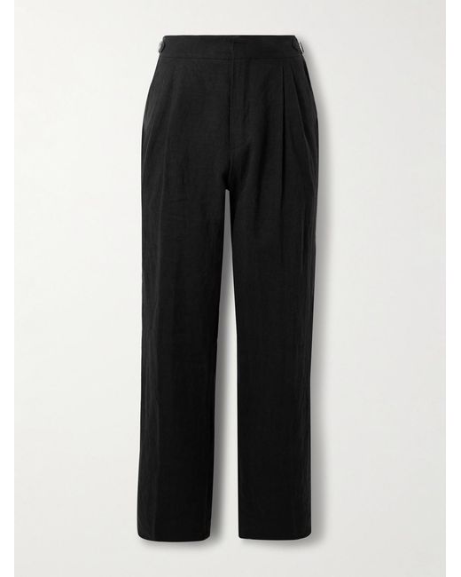Mr P. Black Steve Straight-Leg Pleated Linen Tuxedo Trousers for men
