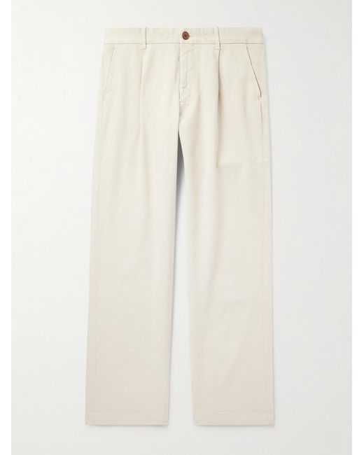 Mr P. Natural Edward Straight-leg Pleated Cotton-blend Cavalry Twill Trousers for men