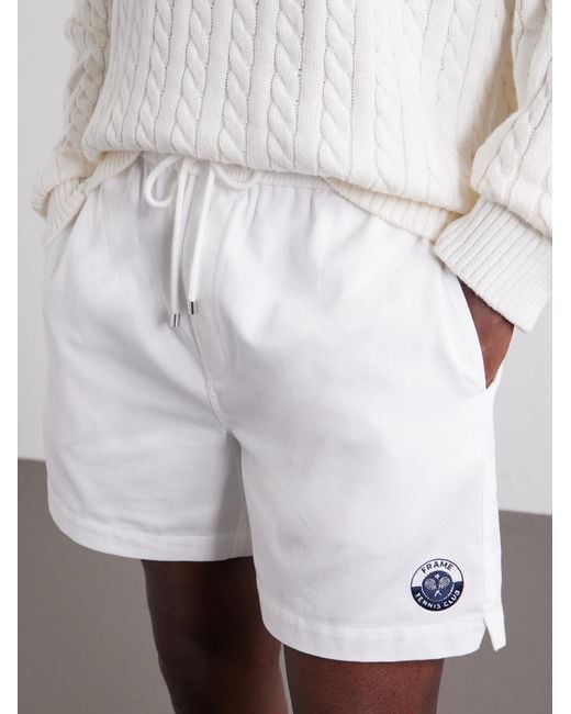 FRAME White Straight-Leg Logo-Embroidered Cotton-Twill Drawstring Shorts for men
