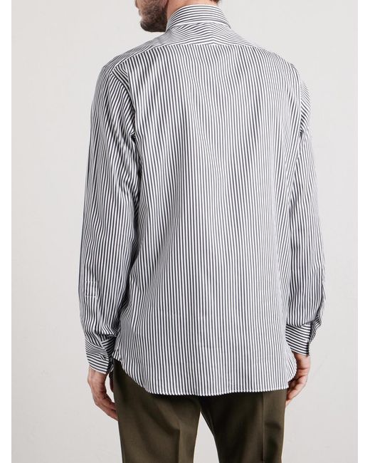 Tom Ford Gray Striped Cotton And Silk-blend Poplin Shirt for men