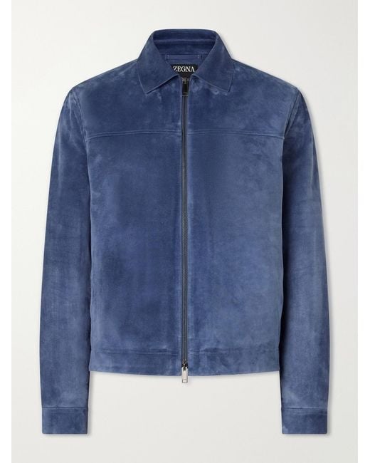Zegna Blue Suede Blouson Jacket for men