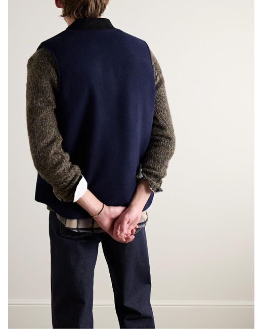 Mr P. Blue Reversible Padded Wool-blend Gilet for men
