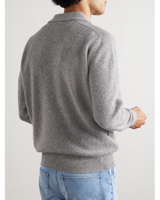 Eleventy Gray Wool-Blend Polo Shirt for men