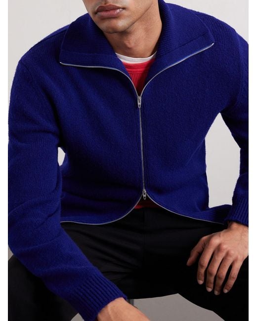 Jil Sander Blue Zip-Up Wool- Blend Sweater for men
