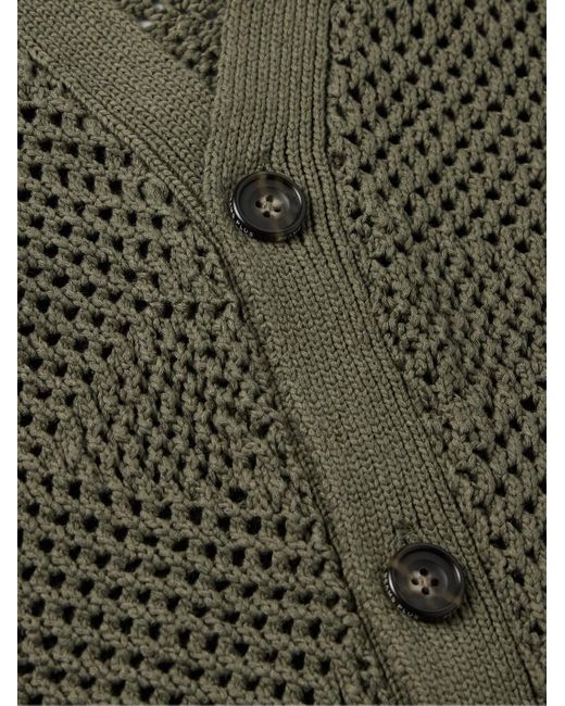 Beams Plus Green Argyle Open-knit Cotton And Linen-blend Cardigan for men
