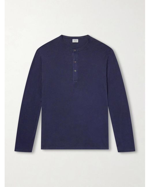 Hartford Blue Garment-Dyed Lyocell And Cotton-Blend Jersey Henley Shirt for men