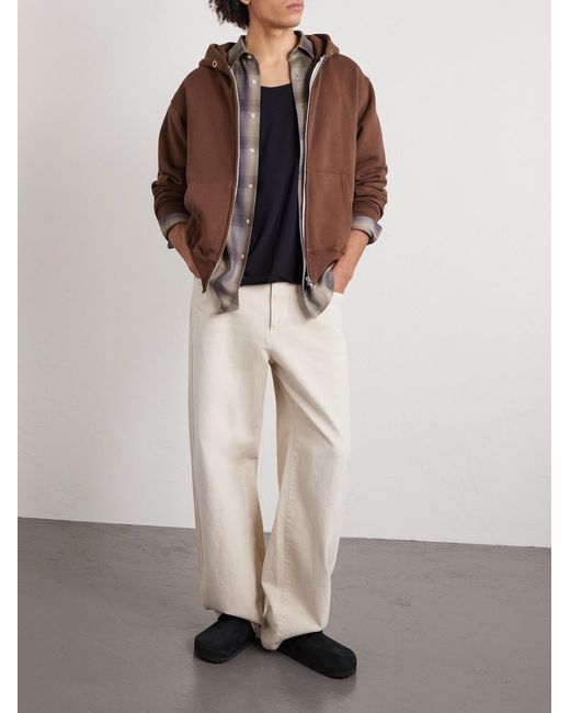 Les Tien Brown Garment-dyed Cotton-jersey Zip-up Hoodie for men