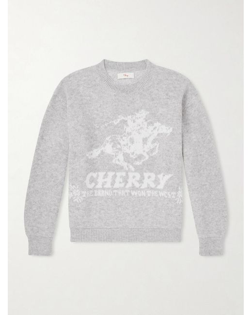 CHERRY LA White Won The West Jacquard-knit Alpaca-blend Sweater for men