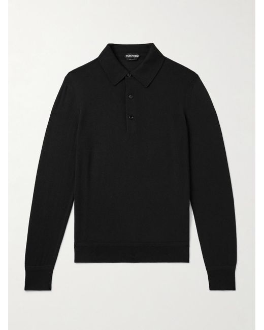 Tom Ford Black Slim-Fit Cashmere And Silk-Blend Polo Shirt for men
