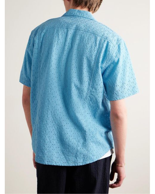 Camicia in pizzo sangallo di cotone con colletto aperto di Corridor NYC in Blue da Uomo
