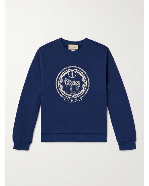 Gucci Blue Cotton Jersey Sweatshirt With Embroidery for men