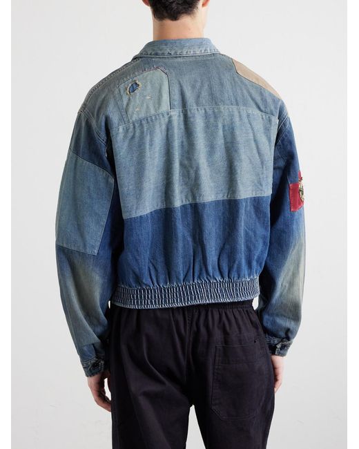 Kapital Blue Distressed Patchwork Denim Jacket for men
