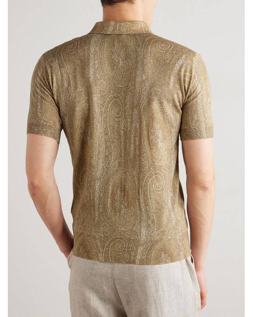 Etro Natural Slim-fit Paisley-print Silk And Cashmere-blend Polo Shirt for men
