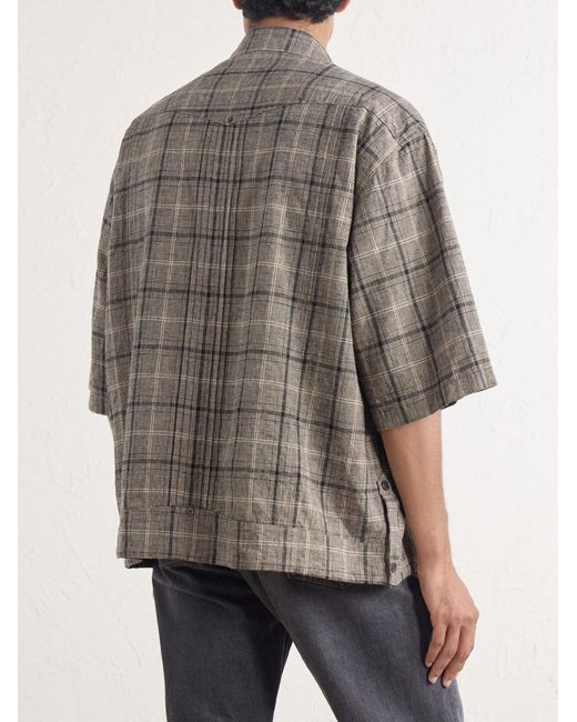 Kapital Gray Glen Embroidered Checked Linen And Cotton-blend Shirt for men