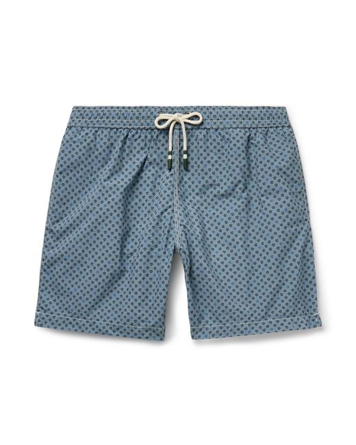 Hartford Blue Slim-Fit Mid-Length Printed Swim Shorts for men