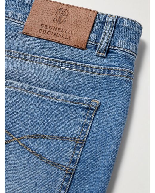 Jeans slim-fit a gamba dritta con logo ricamato di Brunello Cucinelli in Blue da Uomo