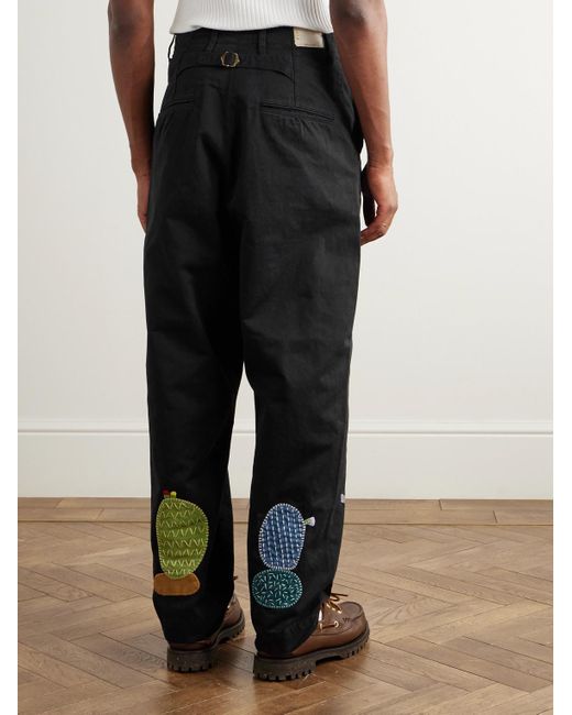 Kapital Nime weit geschnittene Hose aus Baumwoll-Twill mit Applikationen in Black für Herren