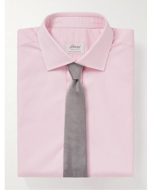 Brioni Pink Striped Cotton Shirt for men