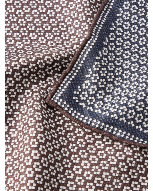 Brunello Cucinelli Brown Printed Silk Pocket Square for men