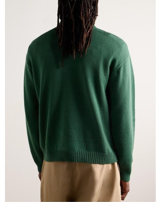 Bode Green Floret Embroidered Wool Half-zip Sweater for men