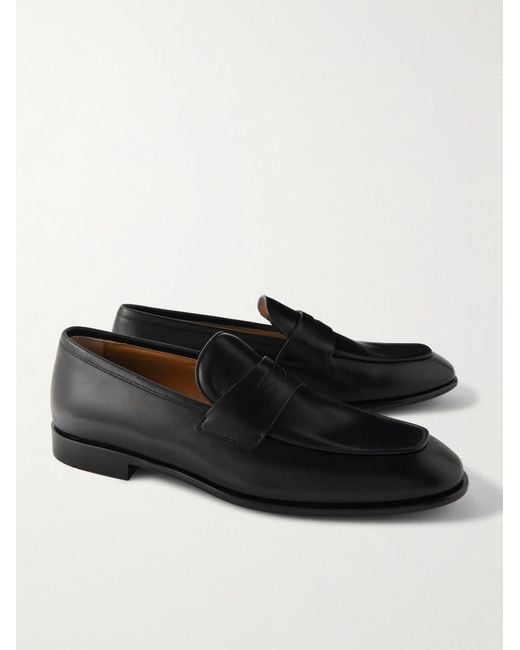Ferragamo Black Funes Leather Penny Loafers for men