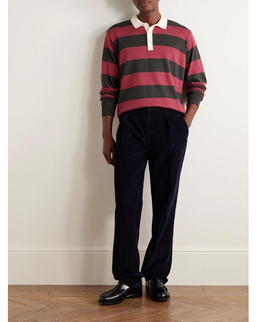 Drake's Blue Games Tapered Pleated Cotton-Corduroy Trousers for men