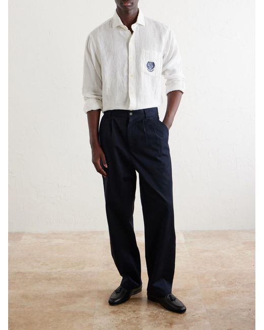 Polo Ralph Lauren White Wimbledon Logo-Embroidered Linen Shirt for men
