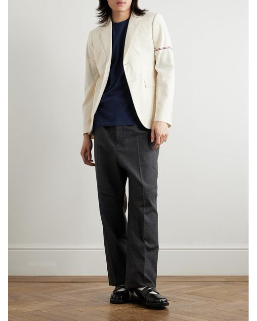 Thom Browne Blue Logo-Appliquéd Striped Cotton-Jersey T-Shirt for men