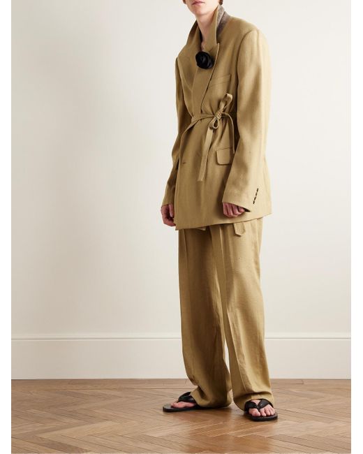 Dries Van Noten Natural Straight-leg Belted Pleated Woven Trousers for men