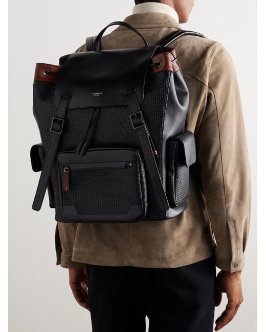 Serapian Black Large Logo-Embossed Coated-Canvas And Leather Backpack for men