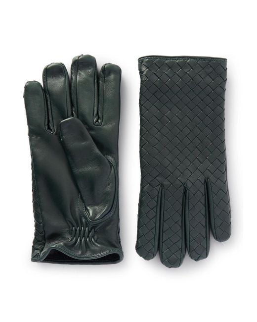Bottega Veneta Green Intrecciato Leather Gloves for men