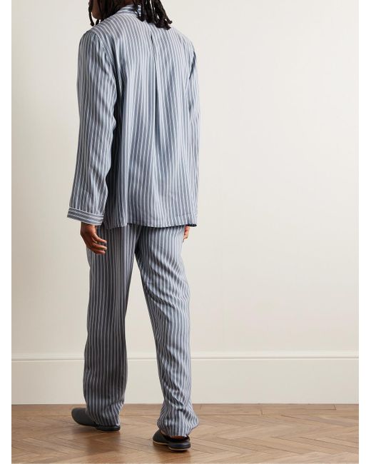 Zimmerli of Switzerland Blue Camp-collar Striped Woven Pyjama Set for men