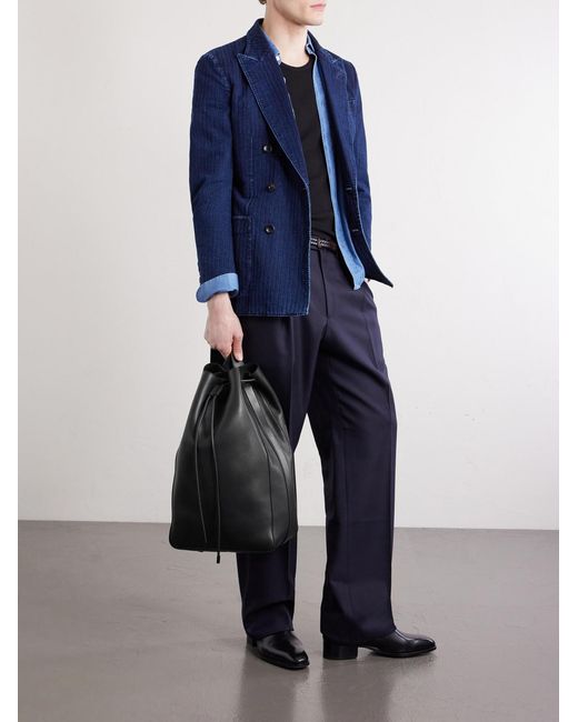 Tom Ford Black T Line Leather Drawstring Backpack for men