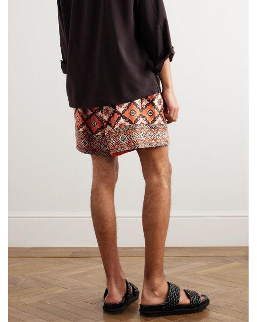 Etro Orange Wide-leg Printed Silk-twill Shorts for men