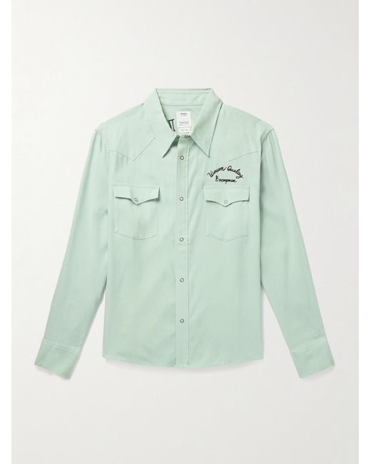Visvim Green Four Corners Logo-Embroidered Canvas Western Shirt for men