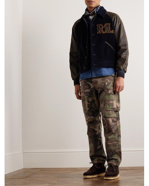 RRL Green Tapered Camouflage-Print Cotton-Ripstop Cargo Trousers for men