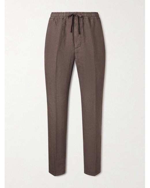 Altea Brown Mattia Straight-leg Linen Drawstring Trousers for men