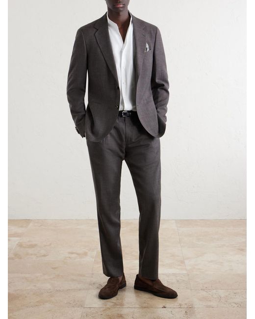 Mr P. Gray Straight-Leg Pleated Wool, Silk And Linen-Blend Suit Trousers for men