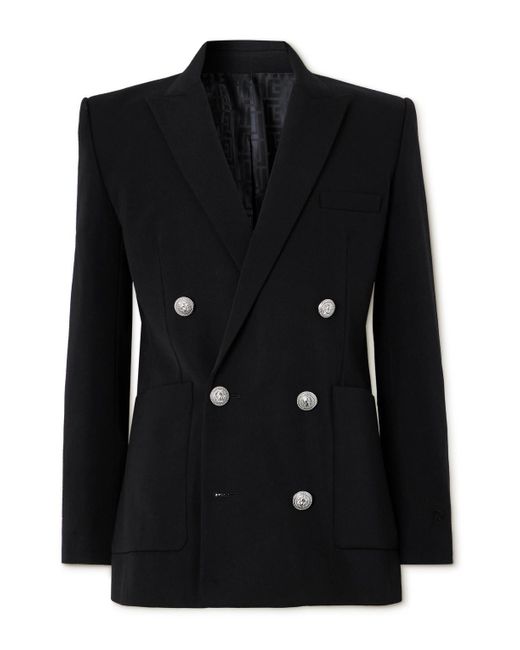 Balmain Black Double-Breasted Grain De Poudre Wool Blazer for men