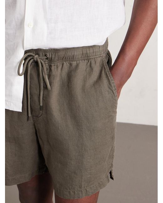 James Perse Gray Straight-Leg Garment-Dyed Linen Drawstring Shorts for men