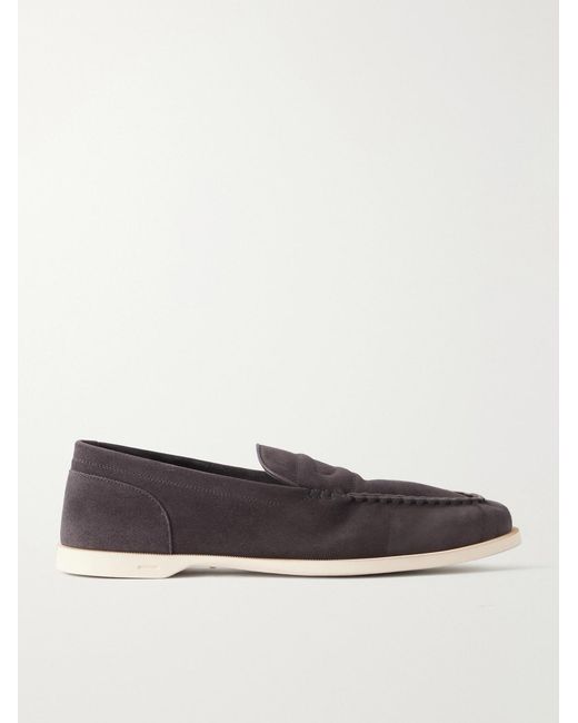 John Lobb White Pace Suede Loafers for men