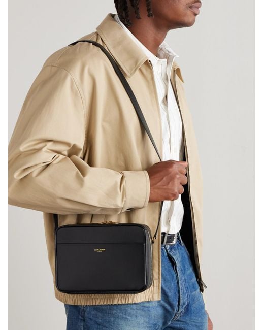 Saint Laurent Black Logo-print Leather Messenger Bag for men